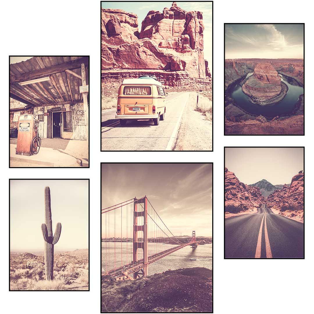 6-teiliges Premium USA Poster Set "Roadtrip" - Reframed Poster Sets