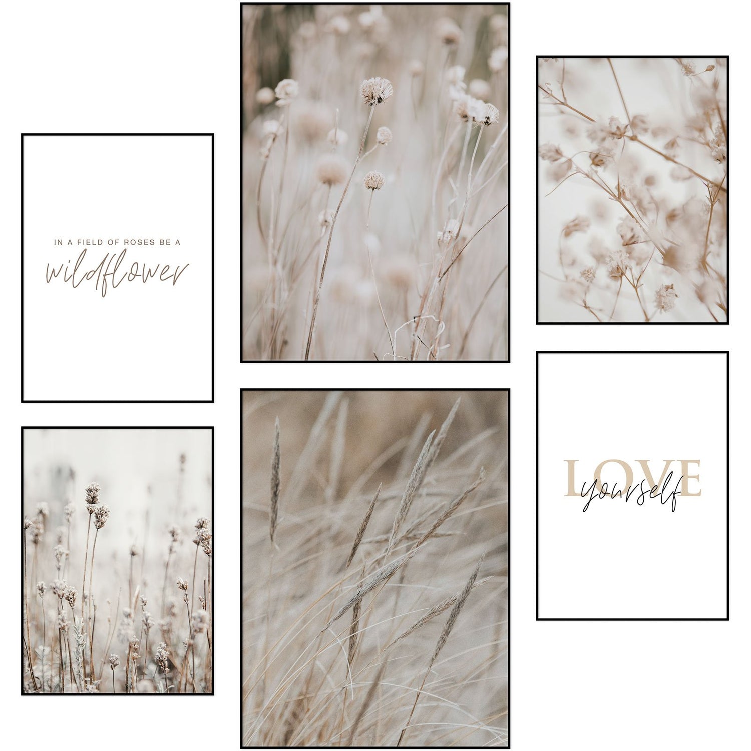 Beige Blumen und im Boho Poster Sets Gräser Reframed Poster – Style