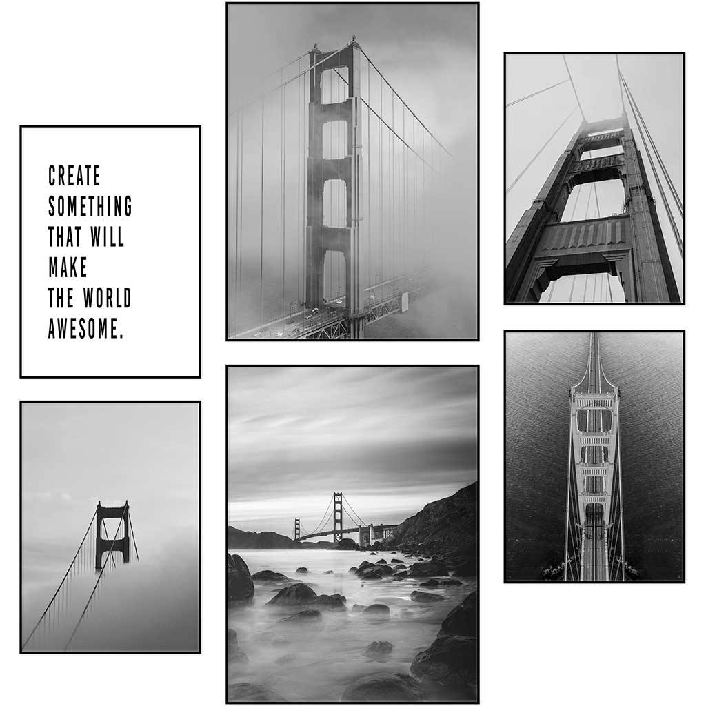 6-teiliges Premium Poster Set "Golden Gate Bridge" - Reframed Poster Sets