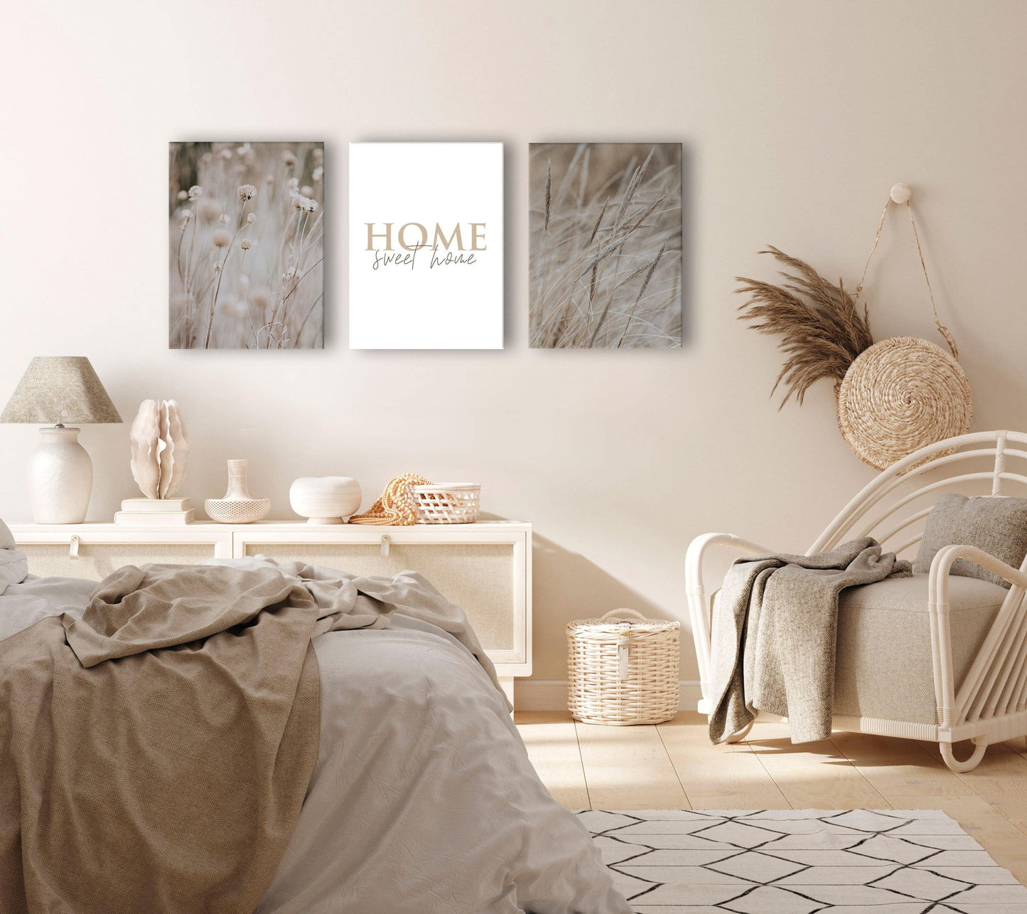 5 teilige beige boho home sweet home Gräser Leinwand - Reframed Poster Sets