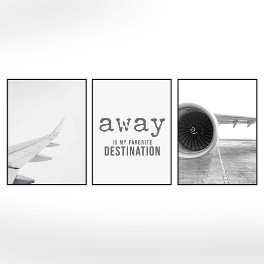 3-teiliges Premium Poster Set "Away - Fliegerei" - Reframed Poster Sets