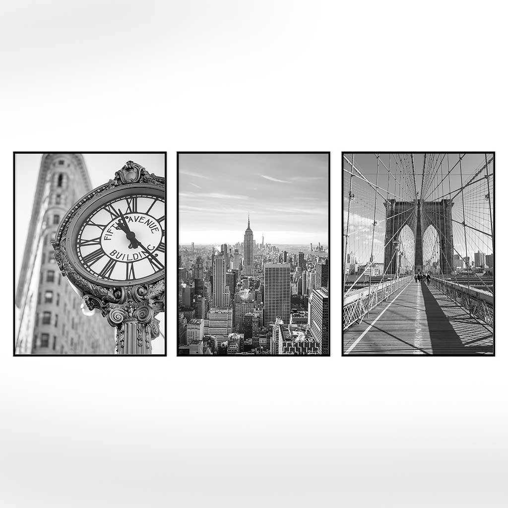 3-teiliges Premium Poster Set "New York schwarz-weiß" - Reframed Poster Sets