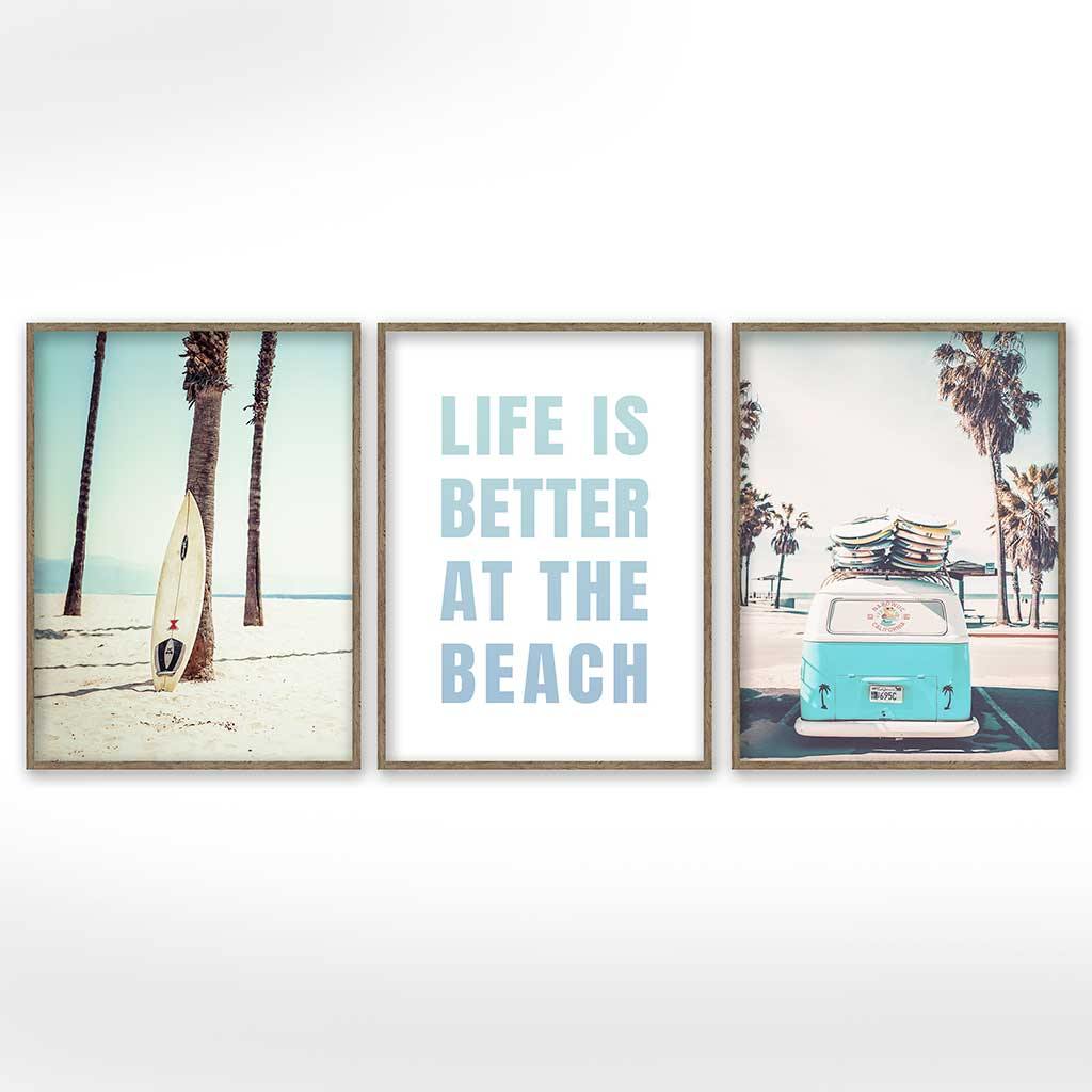 3-teiliges Premium Poster Set "Surfen Strand Bulli" - Reframed Poster Sets