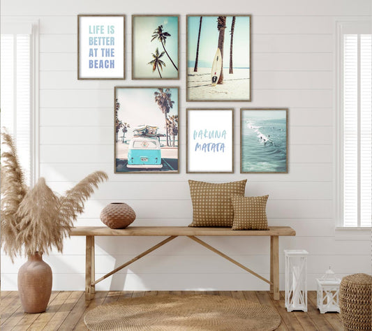 6-teiliges Premium Poster Set "Surfer Bulli California Beach" - Reframed Poster Sets