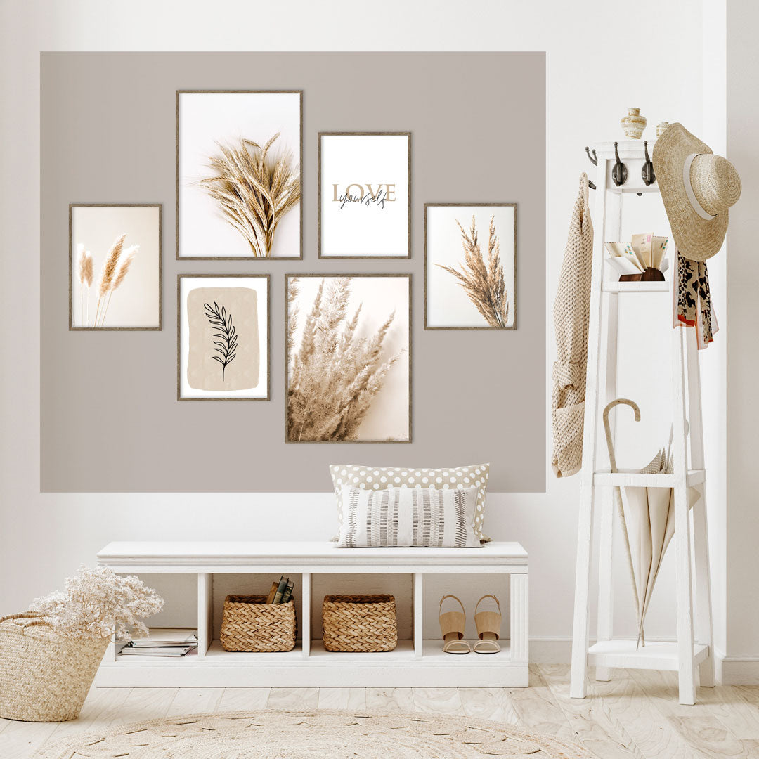 6-teiliges Premium Poster Set "Beige Trockenblumen" - Reframed Poster Sets