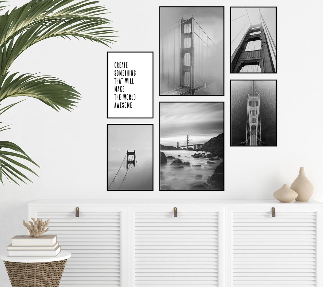 6-teiliges Premium Poster Set "Golden Gate Bridge" - Reframed Poster Sets
