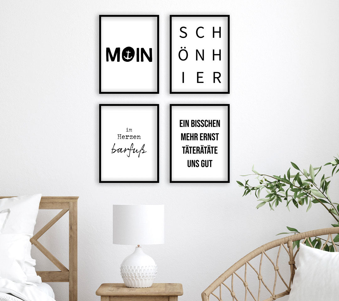 sprüche poster set wohnzimmer schlafzimmer "moin" – reframed